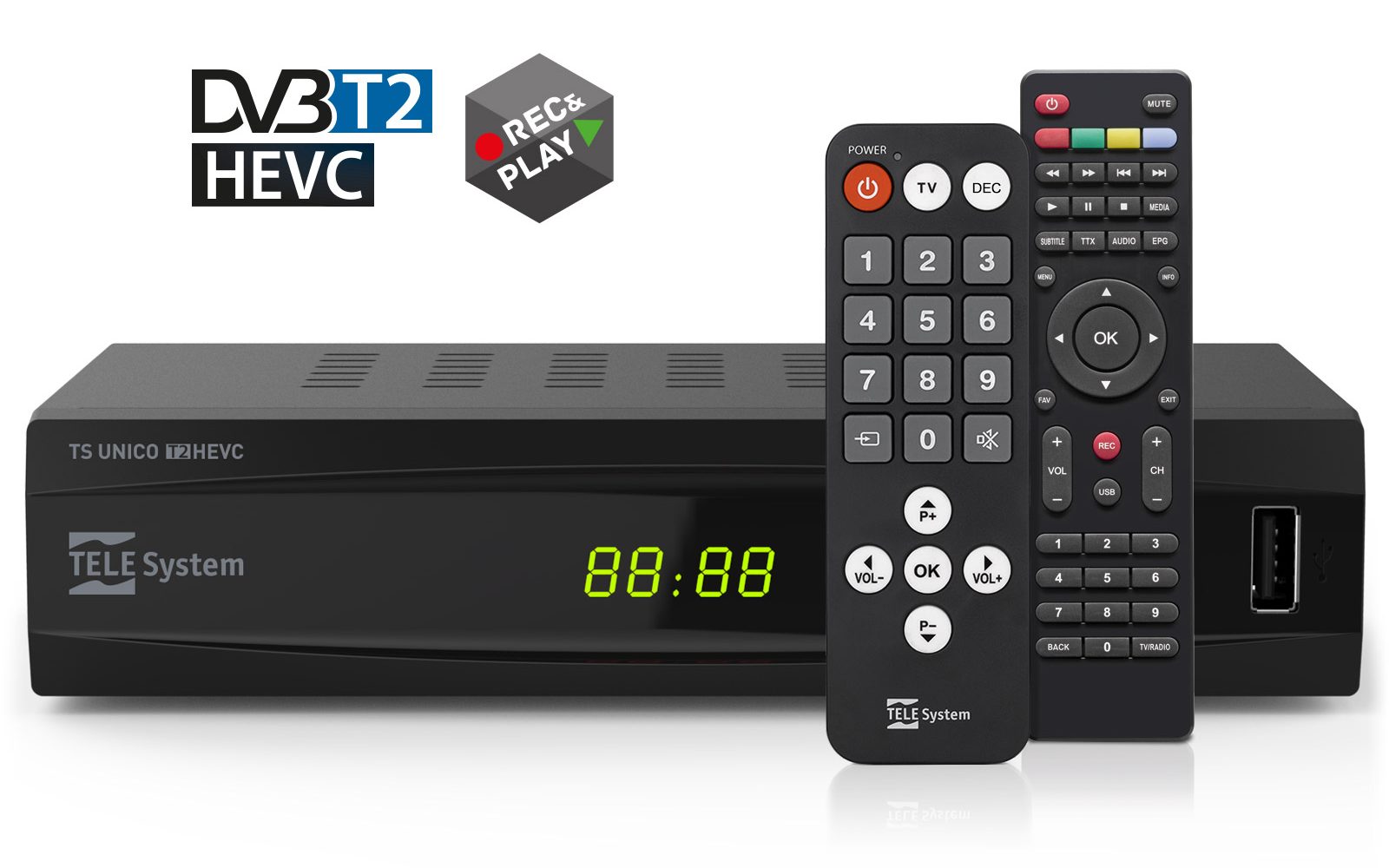 Decoder HEVC H.265 con telecomando universale/semplice TS UNICO DVB-T2