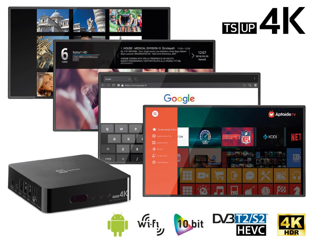 Smart Box Android™ DVBT2/S2 HEVC UHD Decoder smart TV TS UP 4K
