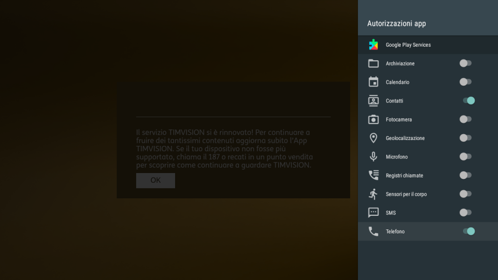 TIMVISION autorizzazioni