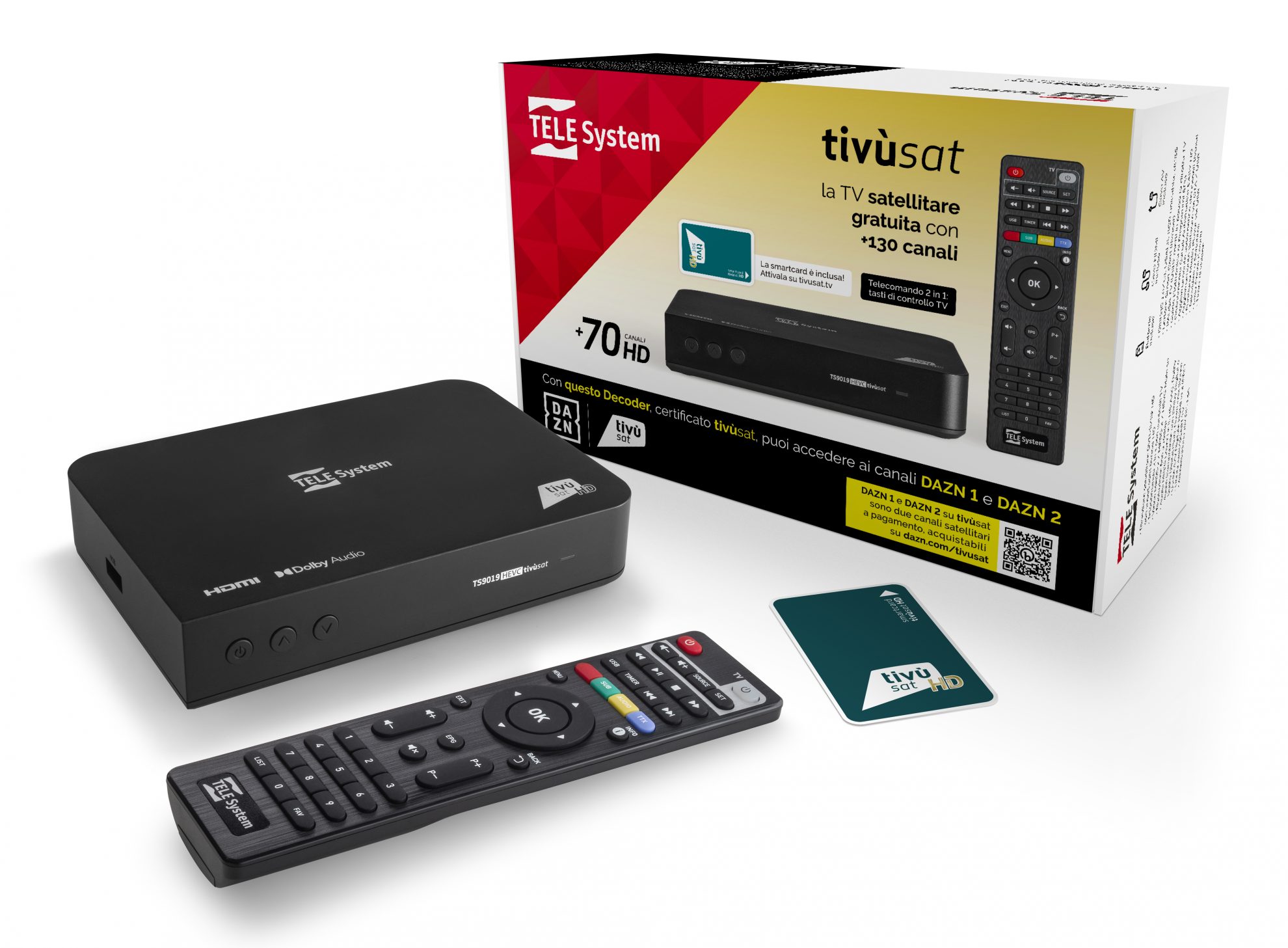Decoder TV sat HD TS9019HEVC certificato DAZN