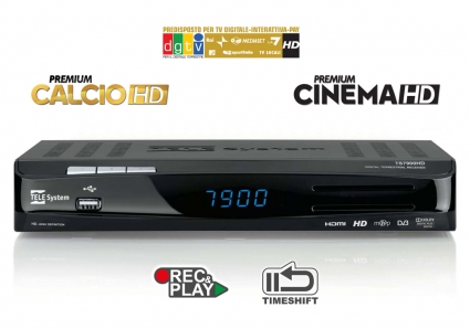 Bollino Gold DGTVi, Premium Calcio HD, Cinema HD, registrazione, timeshift, media player: TS7900HD