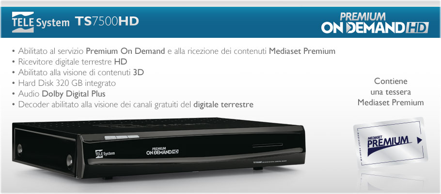 Decoder per Mediaset Premium On Demand HD, Premium Calcio HD, Premium Cinema HD e canali free